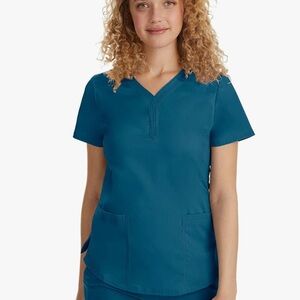 Healing Hands scrub set y neck Top & flare Pant Caribbean Teal Blue 2XL new